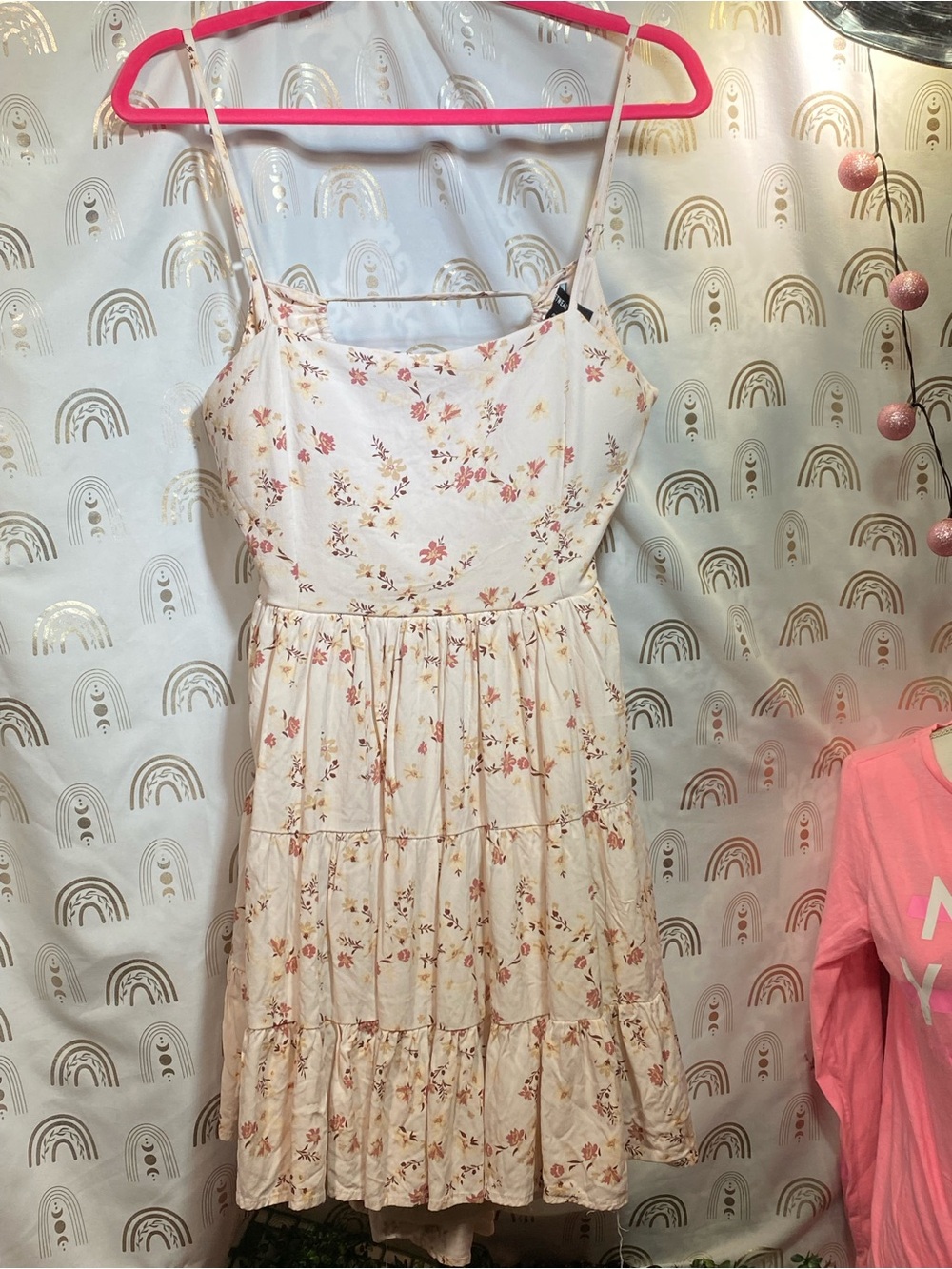 Streetwear Society Cream Floral Tiered Sundress with Pink Accents